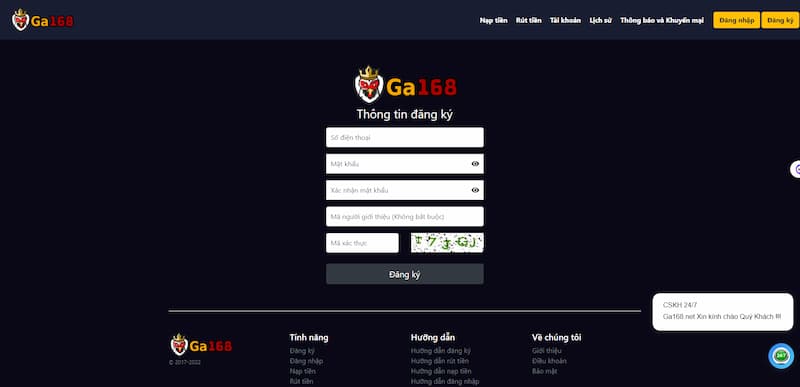 Hướng dẫn đăng ký đăng nhập ga168